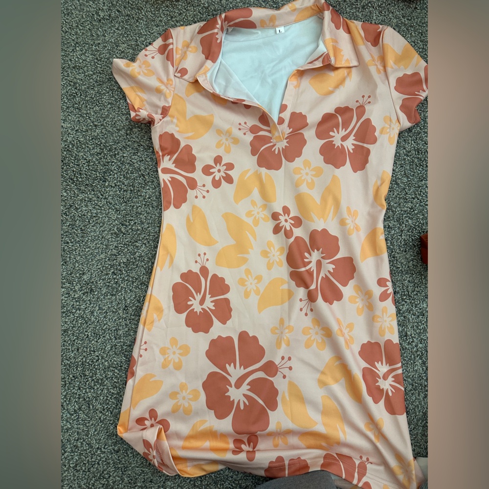 Floral Print Women's Mini Dress. Open Cleavage